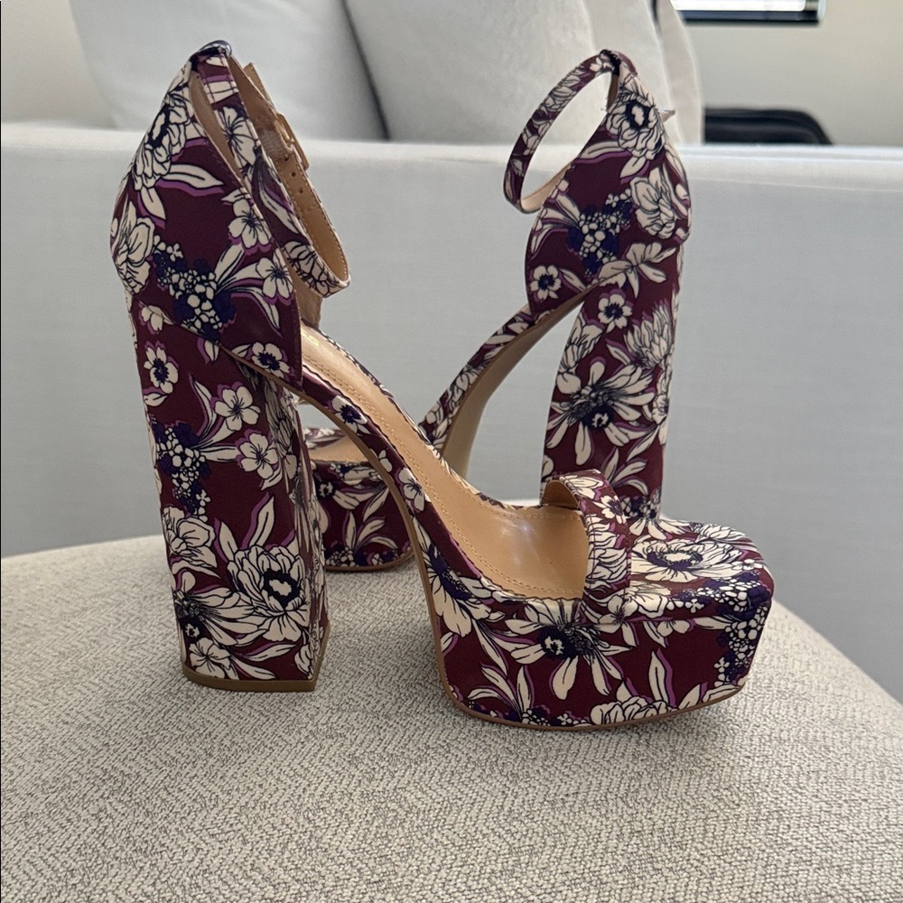 Burgundy Floral Platform Heels
